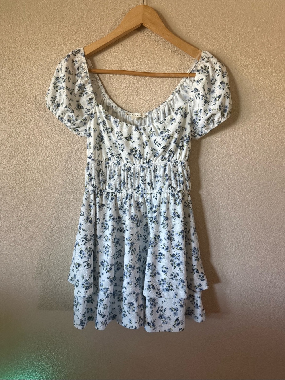 Aeropostale White Mini Dress with Blue Floral Print